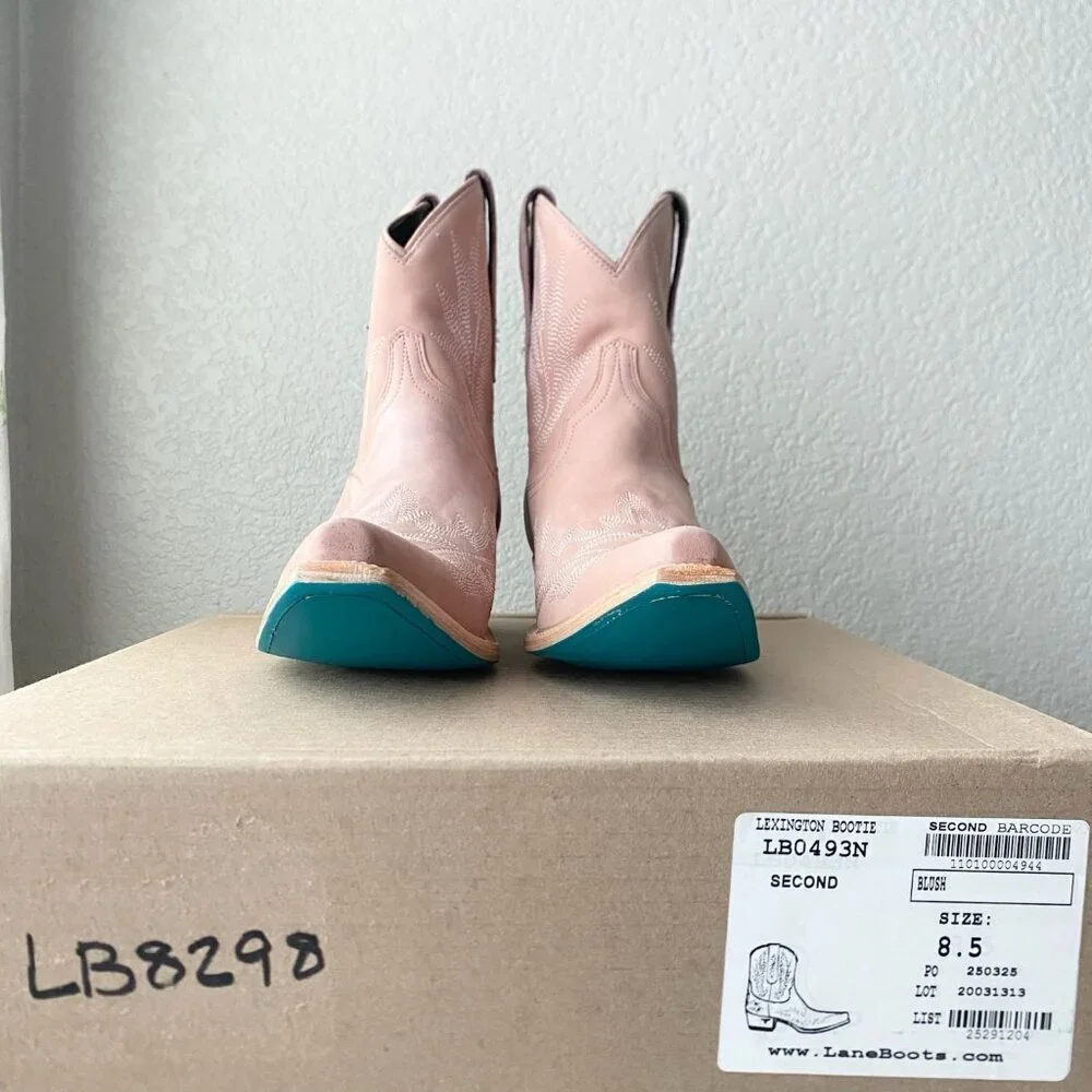Lane LEXINGTON Womens Cowboy Booties Pink Leather Western Short Ankle Boots 8.5